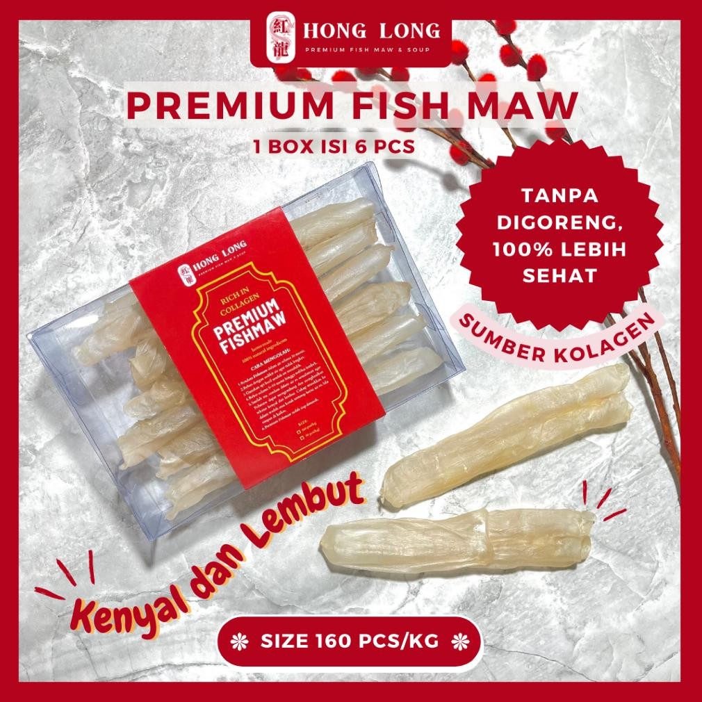 

Hong Long - Premium Fish Maw Size 160 Pcs Hipio Yiphiau Gelembung Ikan Perut Ikan Kakap Kering Hipiau Grade Super Kualitas Premium