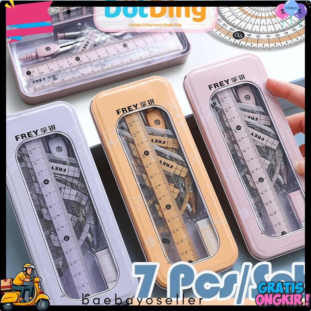 

[Dotding] 7Pcs Kompas Set Matematika + Kotak Pensil Logam Tahan Lama - Alat Tulis Sekolah & Kantor Bonus Penggaris & Penghapus/7 Pcs/Set Geometry Compasses Ruler Protractor Cute Drawing Math Study Tool School Stationery H261 Diskon