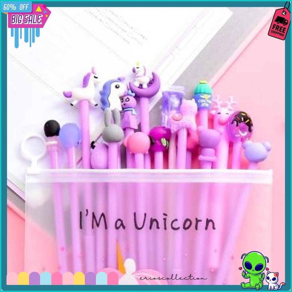 

Pulpen Gel Karakter Lucu Set Isi 20Pcs Pena Free Zipper Pouch Tempat Pensil Transparan Murah Stockami A15 Diskon