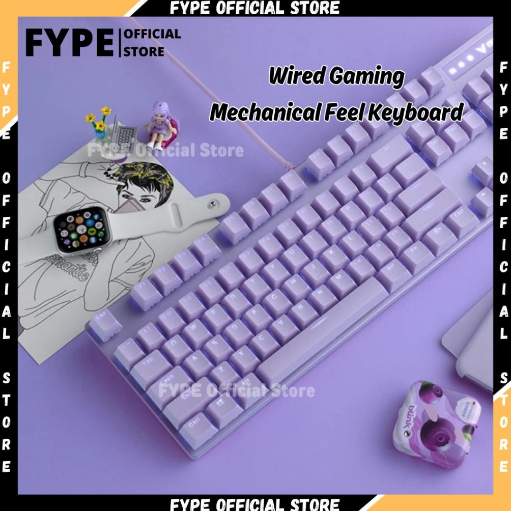 Terlaris Fype Gaming Keyboard Mechanical Feel Pink Ungu Girl Cute Led Backlight Portable Gamen Mekan