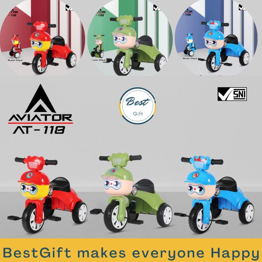 Terlaris Aviator Tricycle Folding At-118 Bisa Dilipat, Ada Lampu+Musik