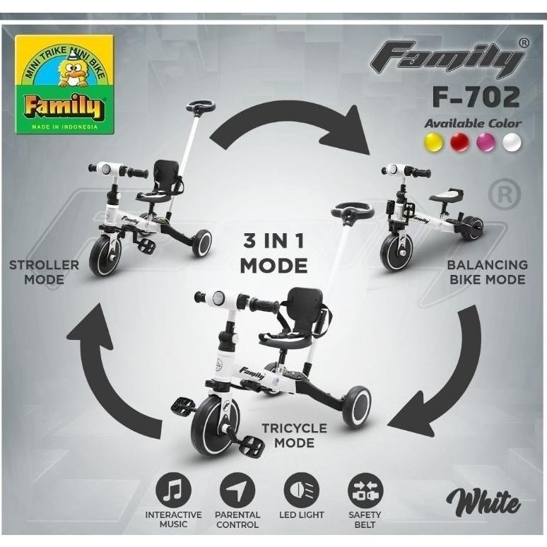 Terlaris Sepeda Tricycle Family Anak Balance Bike Stroller 3 In 1 Multifungsi Ada Seatbelt Musik Dan