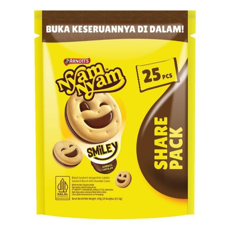 

NYAM NYAM SMILEY BISKUIT SANDWICH COKLAT SHARE PACK Nugi