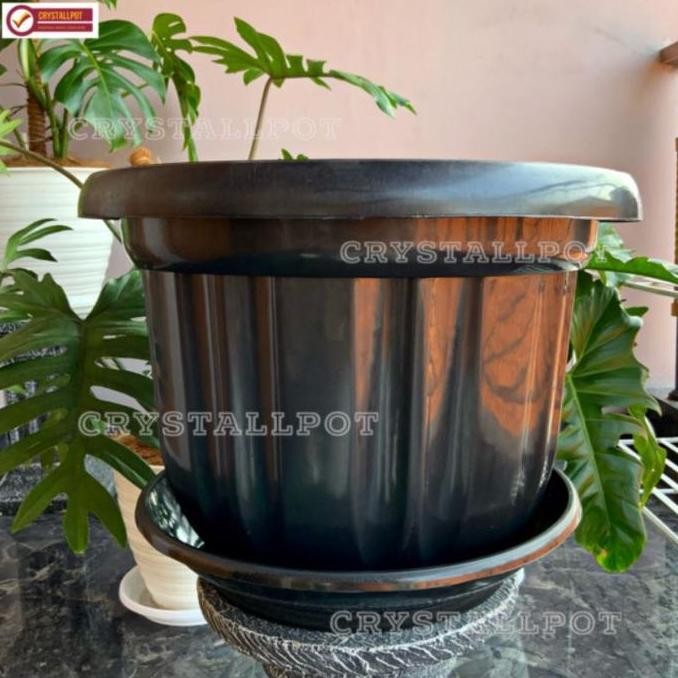 Tersedia Pot Tanaman Plastik Hitam 50cm + Tatakan Pot Bunga Besar Outdoor