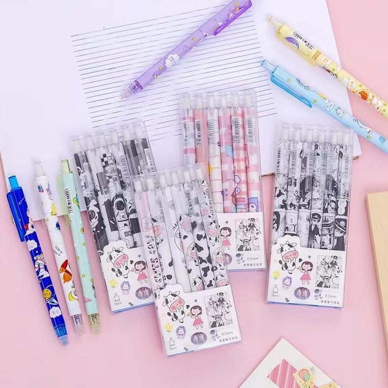 

At43 Pulpen Set Karakter Lucu Pulpen Mekanik Isi 6Pcs Bolpoin Gel At43