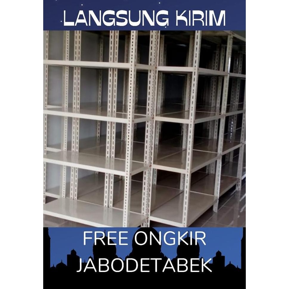 Rak Besi Siku 5 Susun 120X60X240 Kapasitas 80Kg - Hitam - Putih, Ambalan