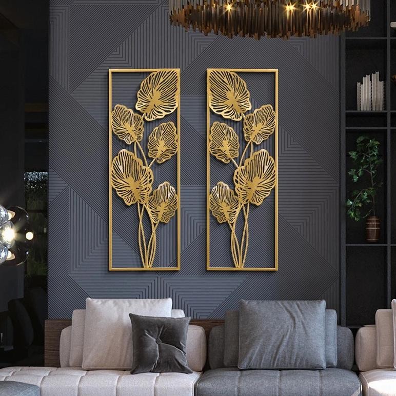 Terlaris Bingkai Hiasan Dinding Logam Emas / Daun Emas Ginkgo Biloba / Hiasan Dinding Skandinavia / 