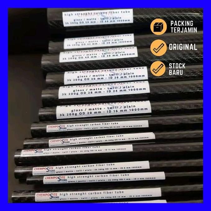 carbon fiber tube - pipa karbon fiber diameter 7mm - 50mm panjang 1m