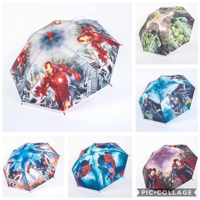 Payung Anak Superhero / Marvel / Jagoan / Semi Transparan / Dof