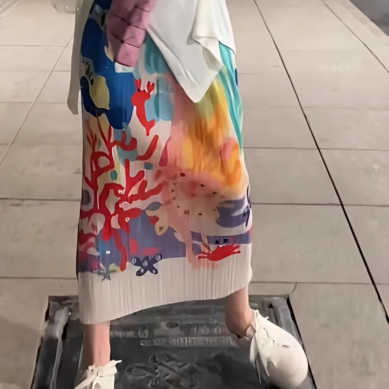 Rok Panjang Wanita, Motif Seni Luar Biasa, Bahan Pleated Lembut