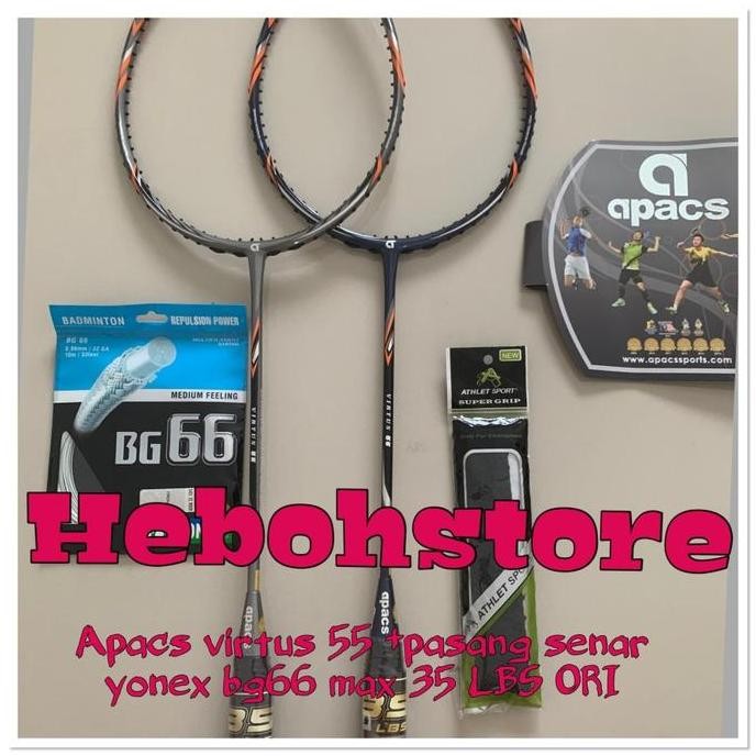 Promo Raket Badminton Apacs Virtus 55 +Senar Bg66+Grip Max 35Lbs
