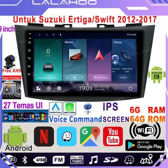 BEBAS ONGKIR - Ada Kipas Pendingin9 Inch 6G+64G Android 13 Head Unit Untuk Ertiga/Swift 2012-2017 Te