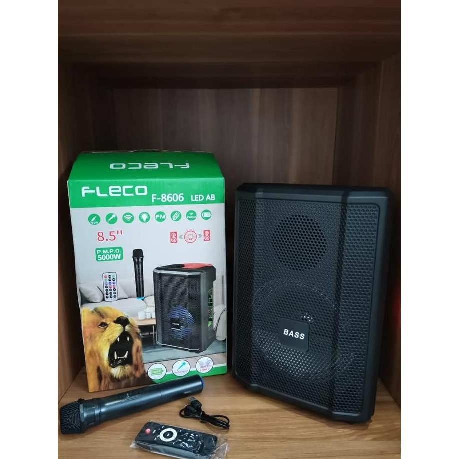 Speaker Aktif Super Bass Bluetooth Karaoke FLECO F-8606 LED AB GRATIS MIC WIRELESS Karaoke Speaker B