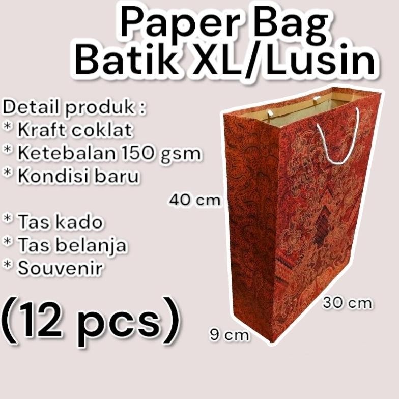 

Paper Bag Batik Jumbo XL/Lusin Isi 12 Pcs Ukuran 30940 Cm Nugi