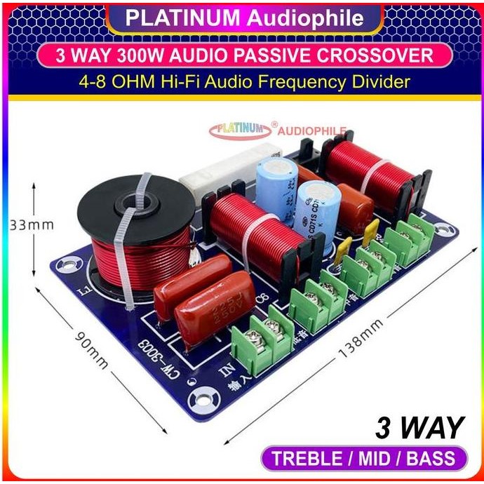 Crossover Pasif 3 Way Passive Speaker Crossover Low Mid High CW-3003