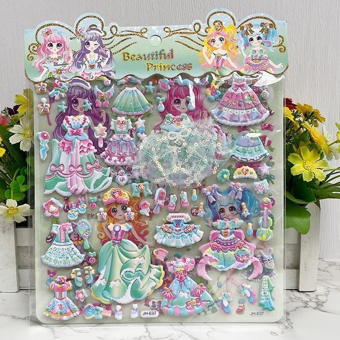 

Ddm Mainan Sticker Bongkar Pasang Dress-Up Stiker Bp Princess Lace Timbul 3D Green Pink Blue Purple Xl