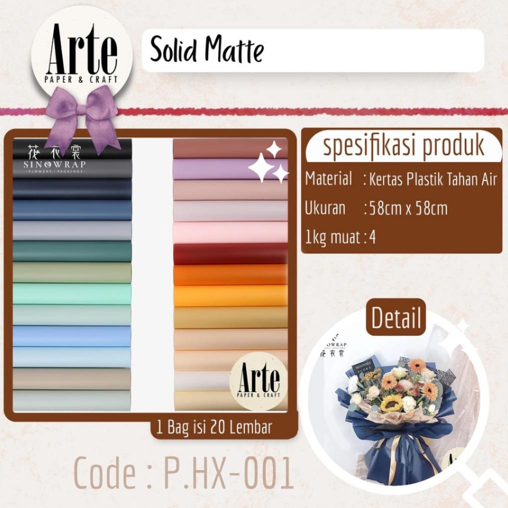 

20 Lembar Cellophane Solid Matte Kertas Buket Korea Bunga Flower Wrapping Bouquet Paper Kado Murah Arte Grosir Jakarta P.HX-001 Nugi