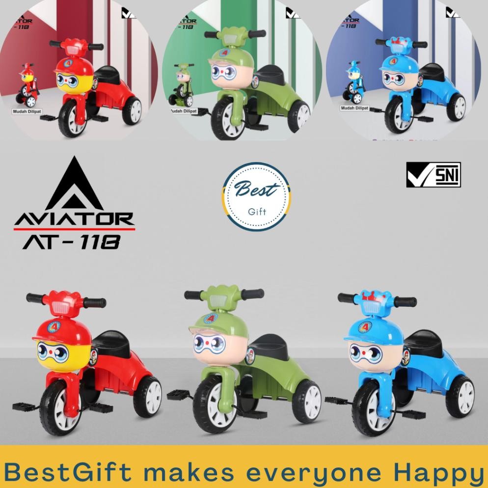 Terlaris Aviator Tricycle Folding At-118 Bisa Dilipat, Ada Lampu+Musik