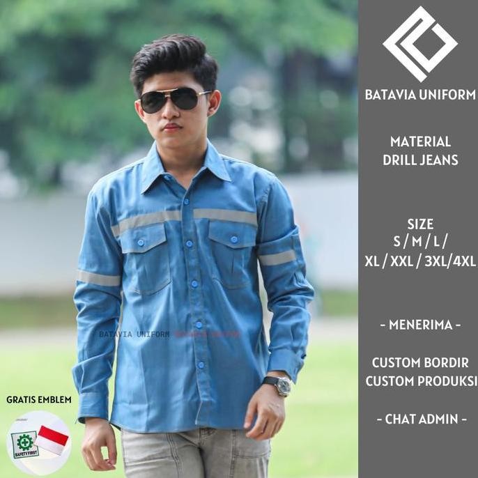 Kemeja Wearpack Jeans Safety K3 Lengan Panjang Warna Blue Jeans