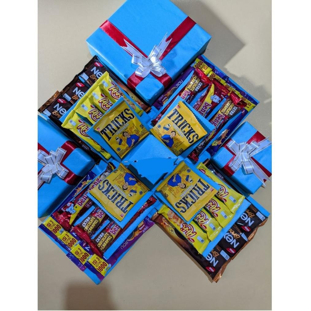 

SNACK BOX, EKSPLOSION BOX SNACK , BOX UANG, KADO ULTAH WANITA, GIFT BOX 3 LAYER ADA TARIK UANG Nugi