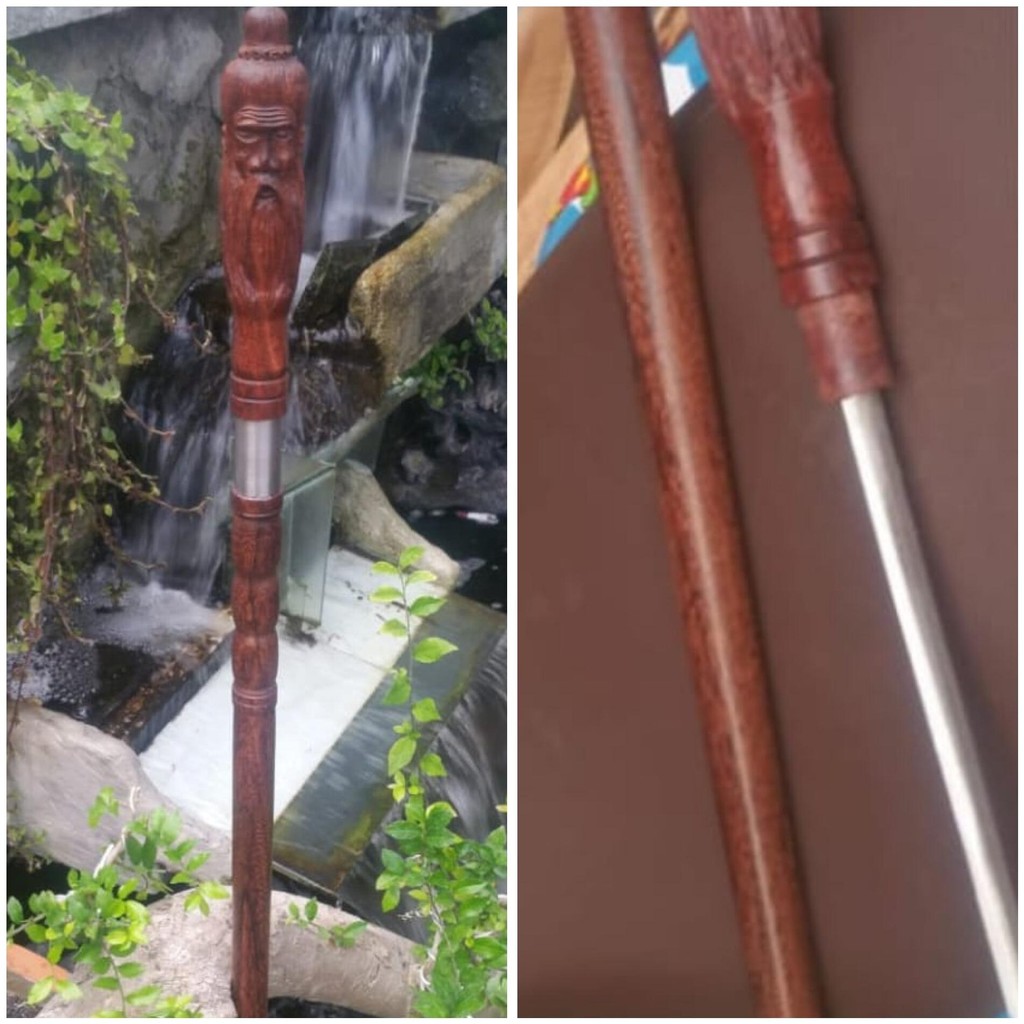 tongkat jalan unik kayu galih asem ukir pak tua gagang pisau