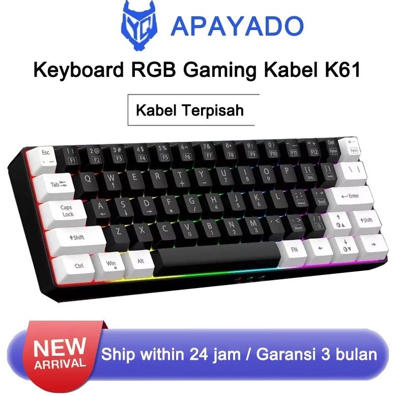 Terlaris Keyboard Gaming Kabel Apayado K61 Dengan Lampu Rgb / 61 Keys Wired Keyboard