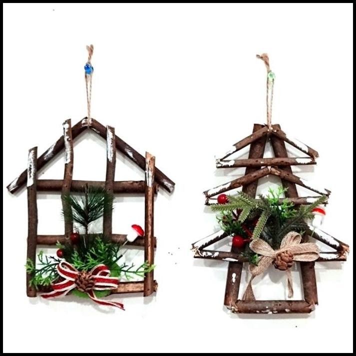 Kayu Ranting Pohon Natal Dekorasi Hiasan Dinding Ornamen Natal Murah Rumah Kayu Pita