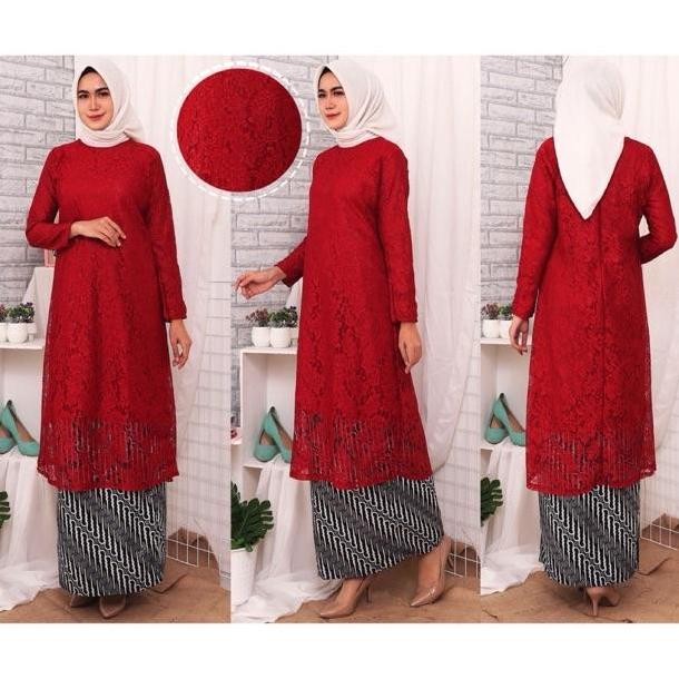 DR363>> SET KEBAYA JUMBO 4L / TUNIK alziza BRUKAT / Kebaya Tunik Brukat Tulang Bordir Mewah Rok Bati
