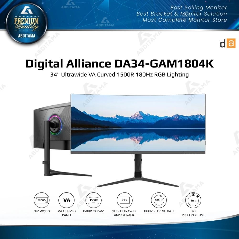 Terlaris Monitor Ultrawide Led Digital Alliance Da34-Gam1804K 34" Ultrawide 3440X1440 Va Curved 1500
