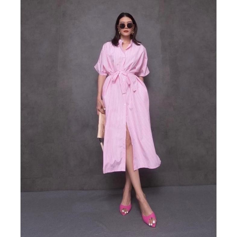 Update midi dress lengan pendek / dress casual wanita lengan pendek / stripe dress midi 