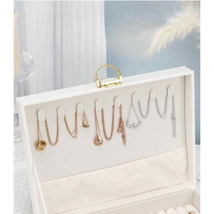 TTSHOP sederhana kotak penyimpanan perhiasan dengan kunci kulit kayu kotak perhiasan anting-anting b