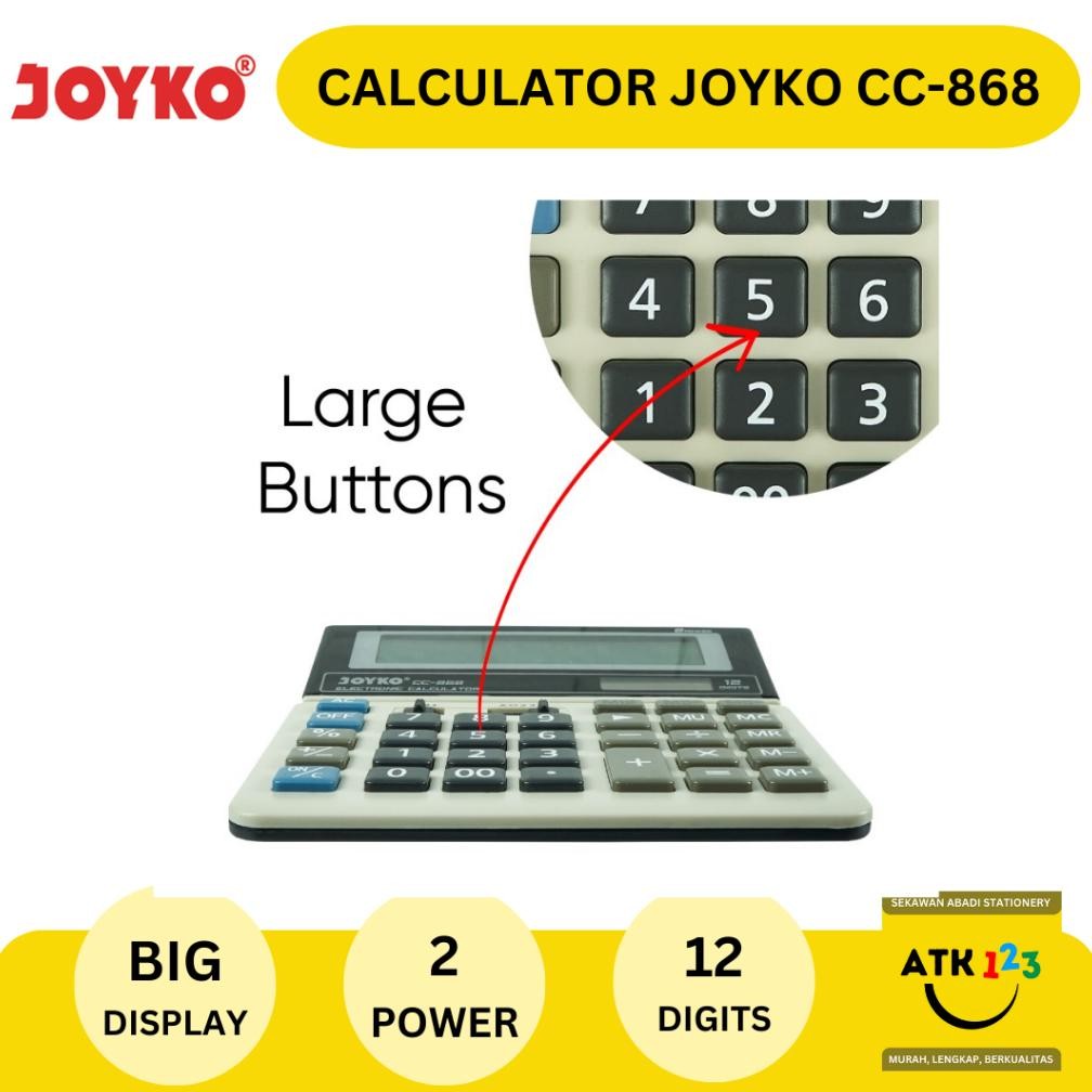 

Big Sale - Calculator Kalkulator Joyko CC-868 12 Digits Big Display