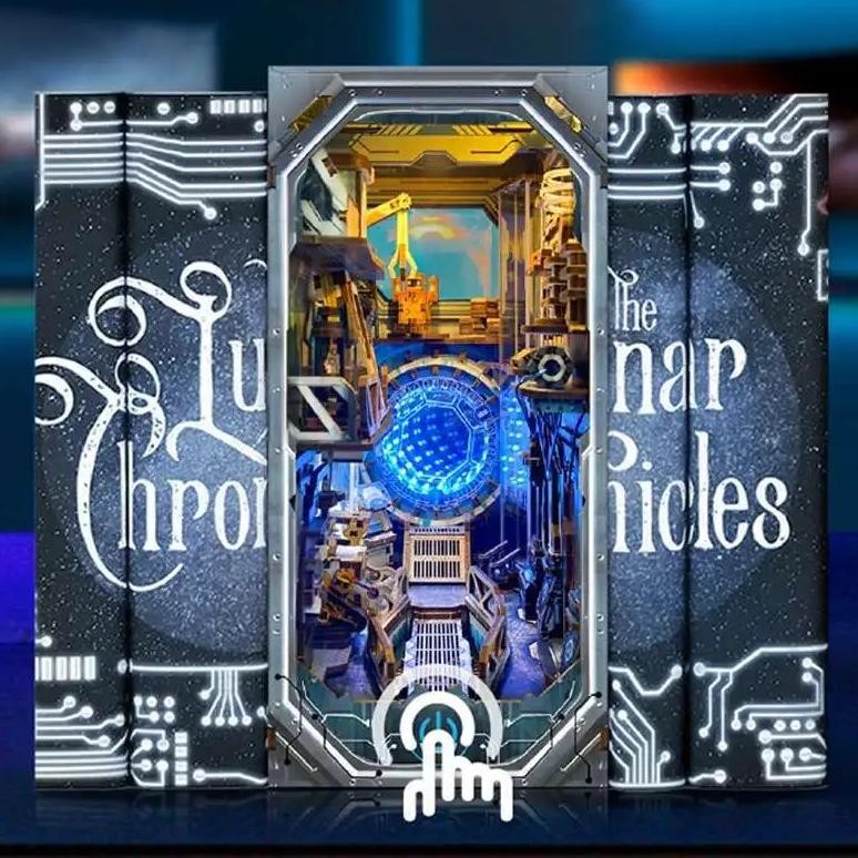 

(PO) Sci-fi Planetary Era DIY Wooden Book Nook Figurines Miniature Kits Bookshelf Home Bookend Decoration For Adult Handmade Gifts