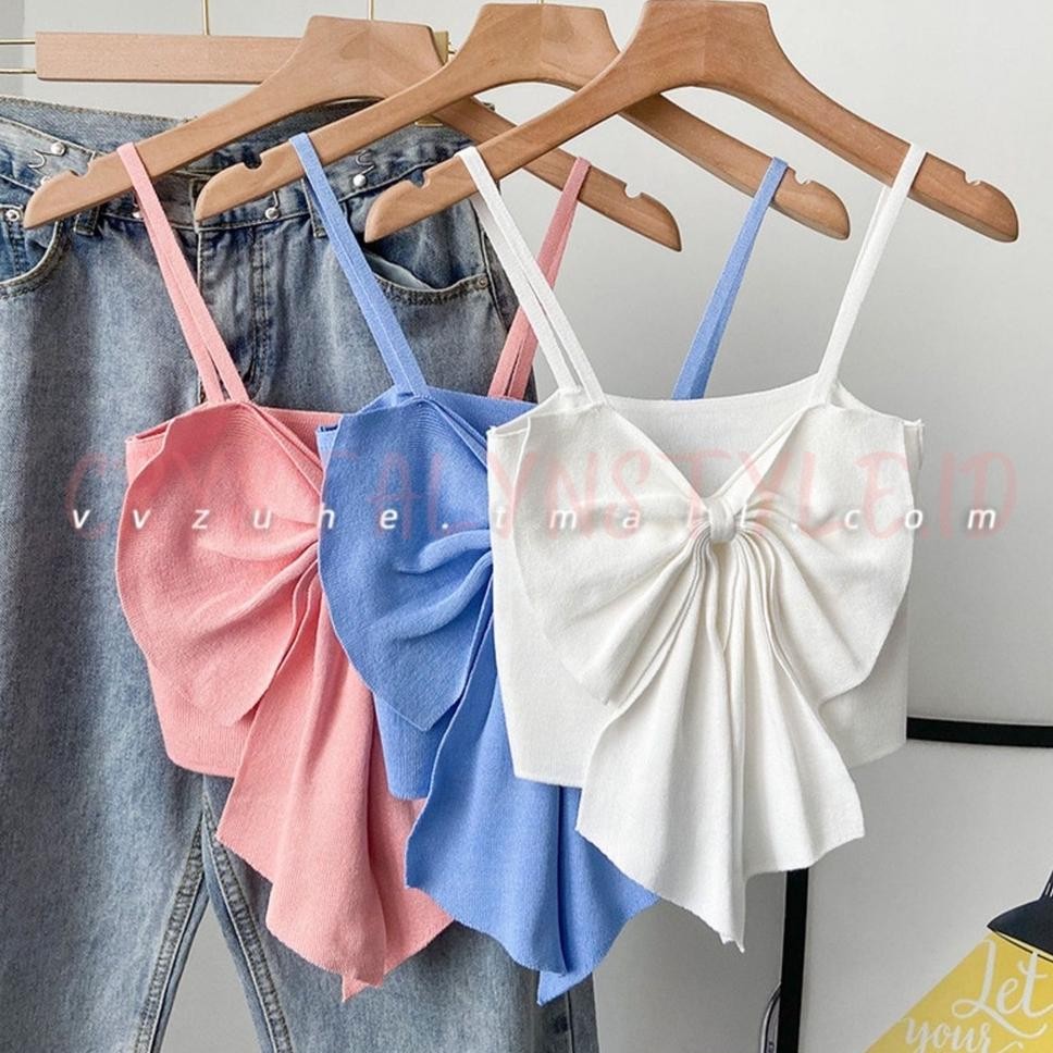 Crystalyn Tank Top Kemben Inner Atasan Vest Pita Bow Ribbon Korea Rajut Knit