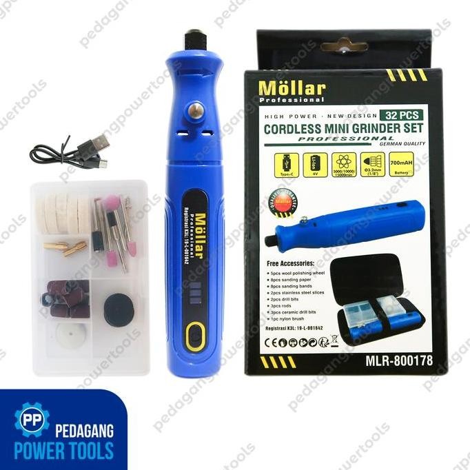 MOLLAR Cordless Mini Grinder Baterai 4V Set 32 pcs USB Charger Tuner