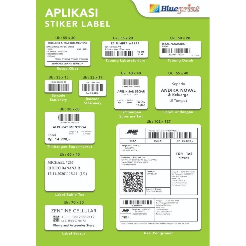 

BLUEPRINT Direct Thermal Sticker Label Barcode 33x19 mm 3 Line 5000pcs murah