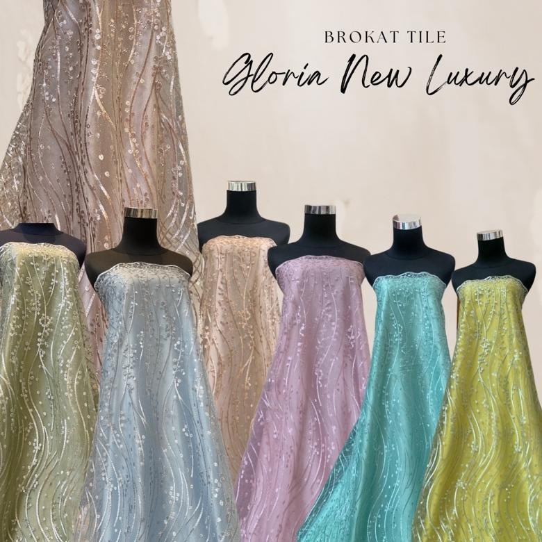 DF327>> Kain Brukat Tile Premium Bahan Kebaya Bridesmaid Wisuda Lamaran New Gloria Luxury Warna Hija