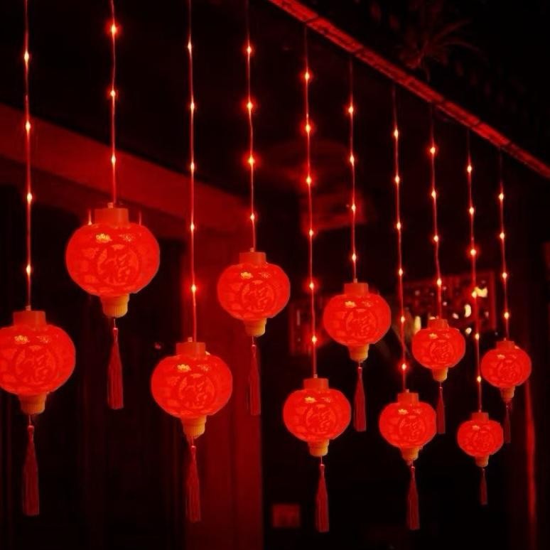 Red Lantern Lampu Lampion Lentera Sincia Imlek LED Tirai Dekorasi Hias imlek