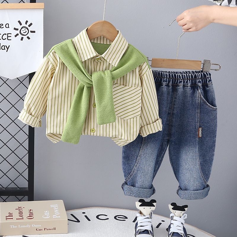 Sky Bubbles Set Kemeja Dan Jeans Preppy Anak Laki-Laki Baru