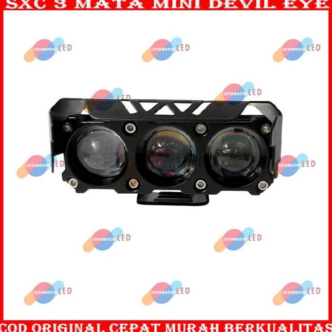 Lampu Tembak Mini SXC 3 Mata LED Devil Eyes Waterproof Full Aluminium Termurah