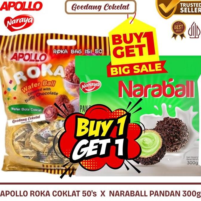 

[B1G1] Apollo Roka Wafer Ball Cokelat Isi 50pcs 300g Rasa Pandan Susu Nutty Chocolate Termurah