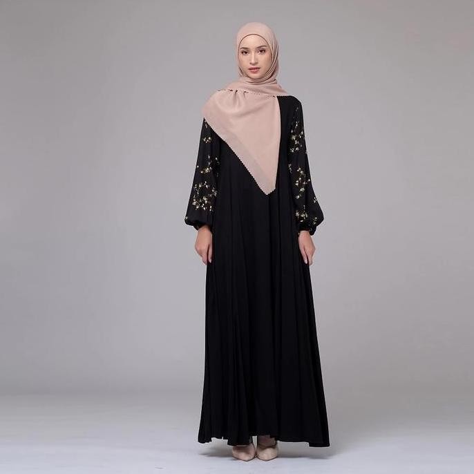 Baju Gamis Muslim Syari Wanita Dewasa Terbaru Warna Hitam Dress Lebaran Pesta Kondangan Mewah Elegan