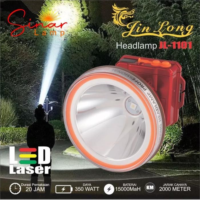 Senter Kepala / Headlamp Jinlong Jl-1101 Waterproof / Tahan Air 350 Watt Super Terang Baterai Terbar