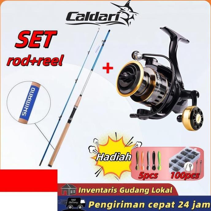SHIMANO Full Set Pancing 30Kg Reel Logam + Joran Spinning Outdoor Lengkap Termurah
