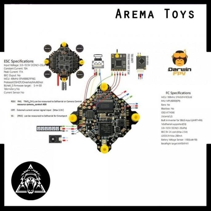 DarwinFPV AIO FC F411 ESC 15A Blheli_S 1-3s Ultra Light Whoop Drone