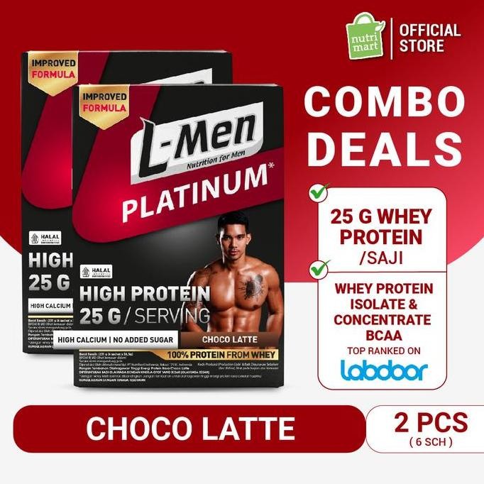 

L-Men Platinum Choco Latte Protein Bar Twin Pack 6 Sch 25gr Protein Termurah