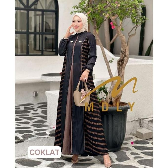 Baju gamis Lebaran wanita muslimah Tisha Dress by Mdly Fit Kombinasi Nyaman Syari