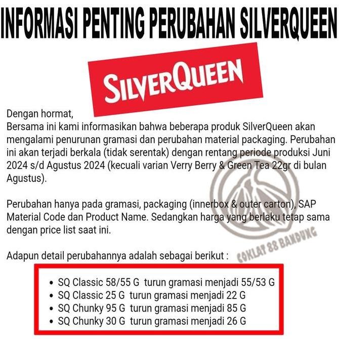 

SilverQueen Chunky Bar 33gr 12 pcs Cokelat Batangan Isi Cokelat Premium Termurah