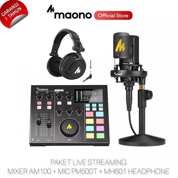 Maonocaster Am100 Paket Profesional Lengkap Soundcard Audio Mixer With Microphone Pm500T Dan Mh601 H