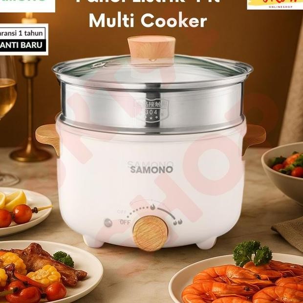 Panci Listrik Samono 4 Liter Teflon Keramik Kukusan Nak Nasi Stainless Multi Fungsi Rice Cooker Serb